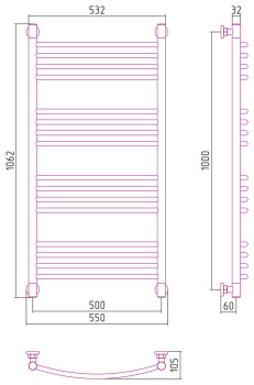 Полотенцесушитель водяной Сунержа Богема+ 1000х500 золото выгнутый с защитой 03-0221-1050