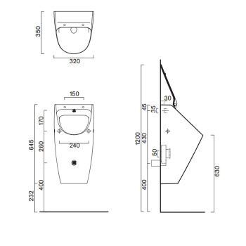 Писсуар Catalano 64x32 Rimless, с отв под крышку, черный матовый 932641022