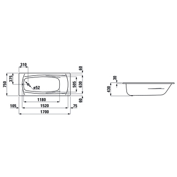 Стальная ванна Laufen Palladium 170x75 2.2511.3.600.040.1
