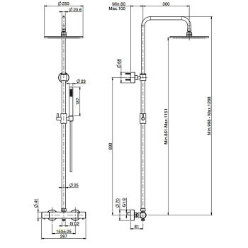 Душевая стойка Fima Carlo Frattini Colonne Doccia верхний душ 25, с термостатическим смесителем Spillo Tech, держателем и ручным душем F4285T/R256XOR