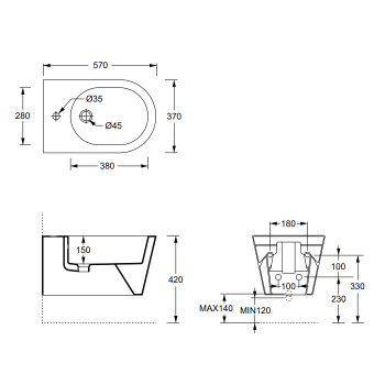 Биде подвесное Alice Hide Round 57х37, белый глянцевый, 31180101