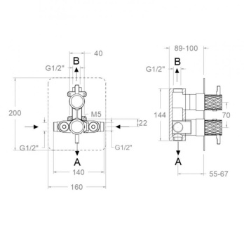 Смеситель для душа Ramonsoler Odisea встраиваемый термостатический на 2 выхода joya графит 598722SGR