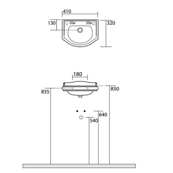 Раковина Kerasan Retro 410х320мм c 1 отв.выбитым вручную под смеситель слева, SX, белый 103301*1 sx