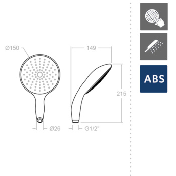 Душевая лейка Ramonsoler 150 мм 1 режим abs 3518