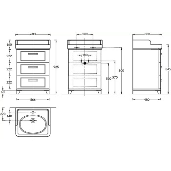 Тумбанапольная сящикамибелая глянцевая Kerama Marazzi Pompei PO.M.60.3\WHT белая глянцевая