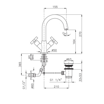 Смеситель для раковины Nicolazzi Mac Kinley 05 на 1 отв 2236CR29
