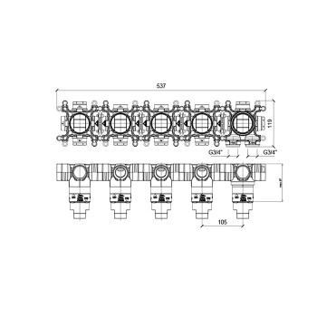 Встраиваемая часть термостатического смесителя Almar на 4 потребителя, горизонтальный модуль, E176914