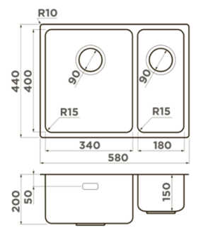 Мойка Omoikiri Tadzava 58 2 U I Ultra 15 L In 580 440 200 60 1 4997118