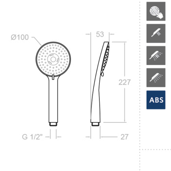 Душевая лейка Ramonsoler 100 мм рычаг 3 режима abs 5840T3
