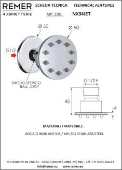 Форсунка для душевой кабины Remer NX34JET