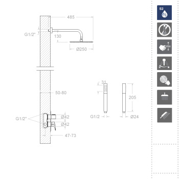 Смеситель для душа Ramonsoler Urban Chic встраиваемый с тропическим и ручным душем K2115021