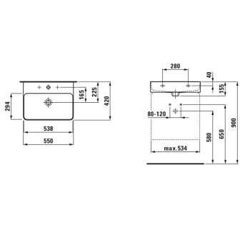 Laufen VAL Раковина 550х420мм с 1 отв. под смеситель, с покр. LLC, цвет: белый