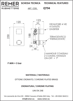Смеситель для душа Remer Q-Elegance  хром QT94