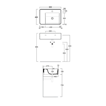 Раковина подвесная Simas Ratio RA65 CARAMELLO 65 см коричневый