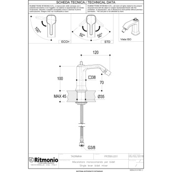 Смеситель для биде Ritmonio Taormina матовый чёрный PR35BU101CCO4