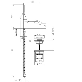 Bossini Apice Смеситель для биде на 1 отверстие, однорычажный, с донным клапаном, цвет: черный матов
