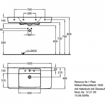 Раковина 100 см Geberit Renova Nr.1 122100000