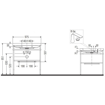 Duravit Happy D.2 Plus Консоль напольная с умывальником 975х490х850 мм, с 1 отв под смесит, 1 ящик, выпуск и сифон в комплекте, цвет белый глянцевый