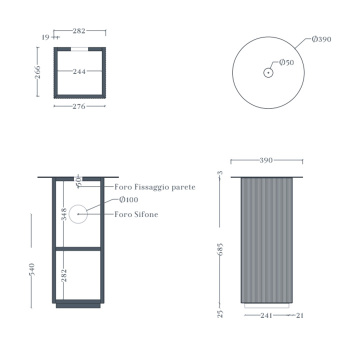 Тумба напольная Artceram Mono 39хh72, для настольных раковин c одной дверцей, хромирой слив в комплекте, moka ACM041 56
