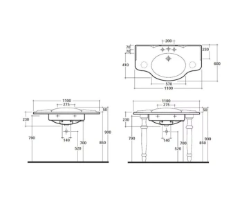 Консоль с раковиной Globo Paestum 110х60см с 1 отв. под смеситель, напольная, белый PA075.BI