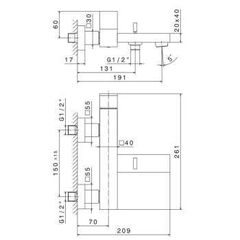Смеситель для ванны FUTURA настенный с переключением ванна/душ Kerama Marazzi без лейки, хром 66440KM.21.018