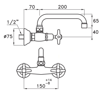 Смеситель для мойки настенный Stella Italica 3245/200, длина излива 200мм хром IT 04006 CR00