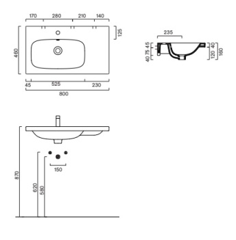 Раковина 80×46 Catalano Alvea с 1 отверстием Bianco lucido 0620841001