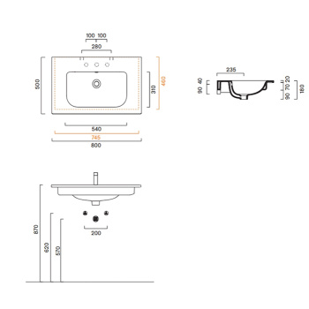 Раковина Catalano Italy 80x50, с 1 отв, белый глянцевый 720811001