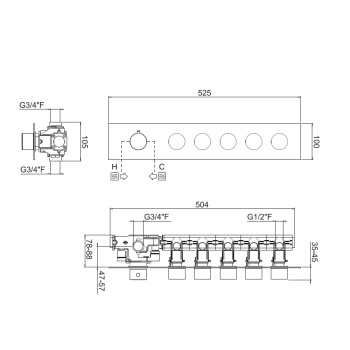 Внешняя часть горизонтальная для термостатического смесителя Carimali Iltondo с 5-ю независимыми выходами хром 21059EST/O-CR