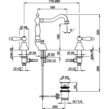 Смеситель для раковины Cisal Arcana Toscana TS00108024 золото