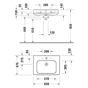 Duravit Soleil by Starck Раковина подвесная 650х475х145 мм,с 1 отв под смеситель, с переливом,  WonderGliss ,цвет белый