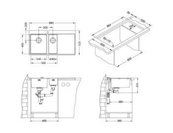 Мойка PURE 60R KMB-90 980X525 правая в комплекте с сифоном 1127259,
