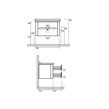 Тумба подвесная под раковину Kerasan Waldorf 80, с 2 ящиками, Nero matt 925631
