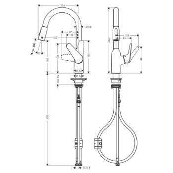 Смеситель для кухни hansgrohe Focus M42, 180, 2jet 71801800 с вытяжным душем сталь