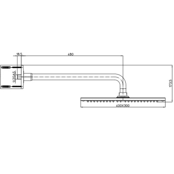 BOSSINI DREAM-RECTANGULAR Верхний душ 400 x 300 мм, 1 режим, с держателем Ø 28 мм, x 400 мм,