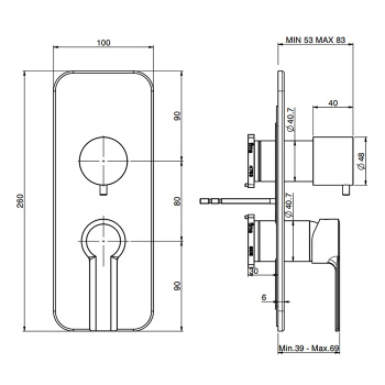 Смеситель для душа Fima Carlo Frattini Bathroom Mast встраиваемый, с переключателем на 2/3 источника, без внутр. части, хром F3139X6CR