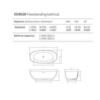 Ванна из искусственного камня Dea Design Nature 165x80 DD8628 1650 R6