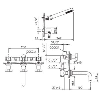 Смеситель для ванны Nicolazzi Monte Croce Встроенный с ручным душем 2203CR27