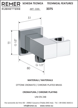 Держатель ручного душа Remer с подключением шланга черный брашированный хром (CFP) 337SCFP