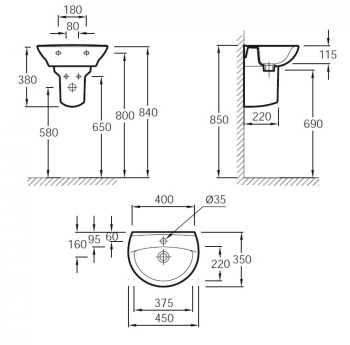 Раковина Jacob Delafon Patio E4144-00 белый