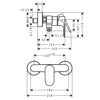 Смеситель для душа, Hansgrohe, Rebris S, цвет-хром