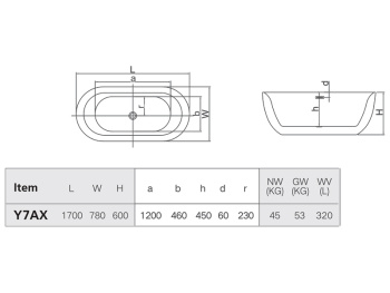 Акриловая ванна Hatria 170x78 Y7AX25
