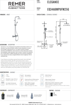 Душевая система Remer Elegance с изливом с термостатом хром (CR) EQ34A8MPUFM25G