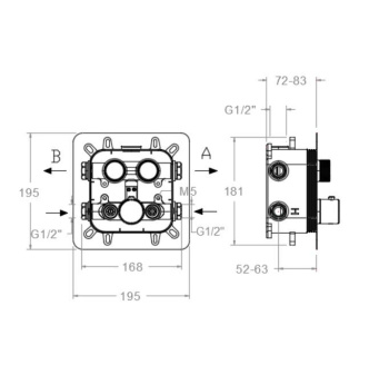 Смеситель для душа Ramonsoler RS-Smart встраиваемый термостатический на 2 выхода с внутренней частью золото 85T201SOC