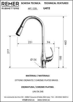 Смеситель для кухни Remer Gourmet  Futura выт. лейка U472