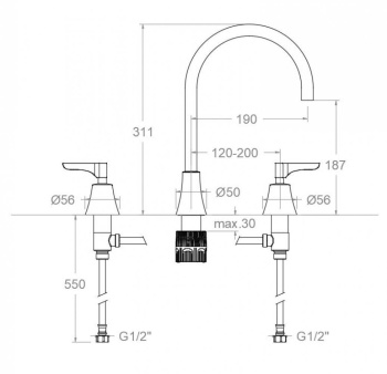 Смеситель для раковины Ramonsoler Adagio на 3 отверстия графит 914902MLGR