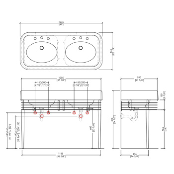 Консоль для двойной раковины Devon&Devon Blues Collection 1245х565 хром DEWIDEBLUESCR
