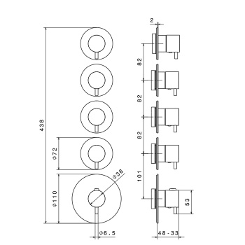 Смеситель для душа термостат Newform Xt с 4мя вентилями, для 27878, хром 67601E.21.018