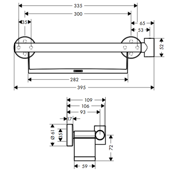 Поручень для инвалидов, Hansgrohe, Unica Comfort, шг 395*109, цвет-белый/хром