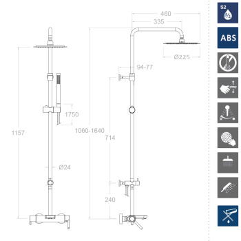 Душевая система Ramonsoler Drako с изливом и с регулировкой высоты 335502RPK225